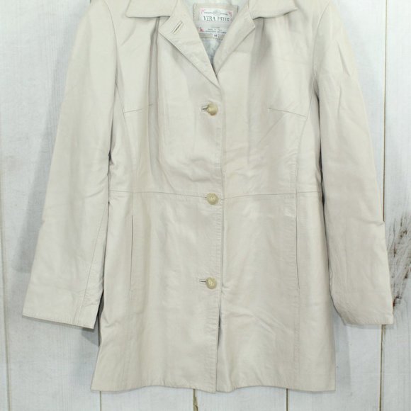 VERA PELLE Tan Leather Down Button with Collar Jacket Italy Made Size 46 - Picture 4 of 10